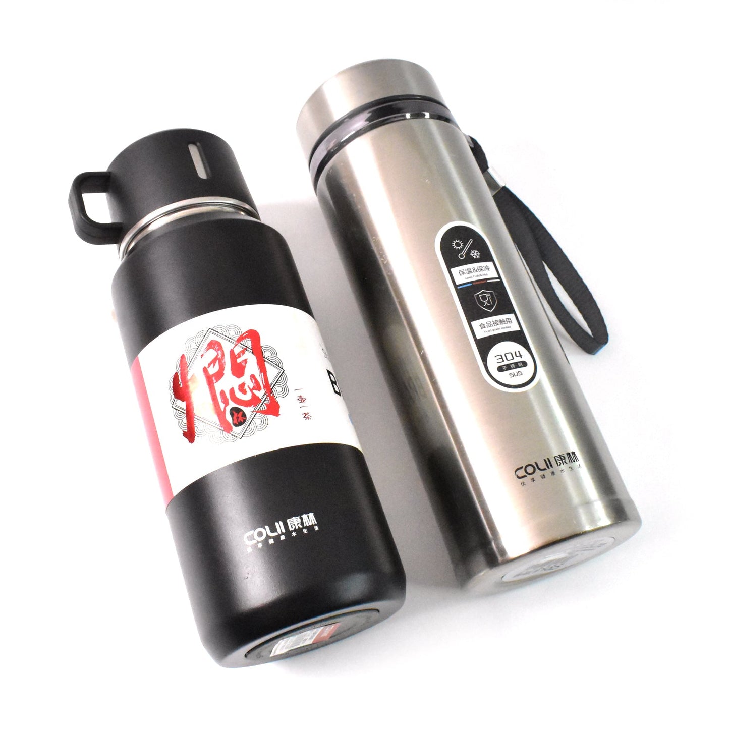 Stainless Steel Vacuum Insulated Water Bottle ��� 900ML Approx, Leak-Proof, Wide Mouth with Hanging Strap (Mix