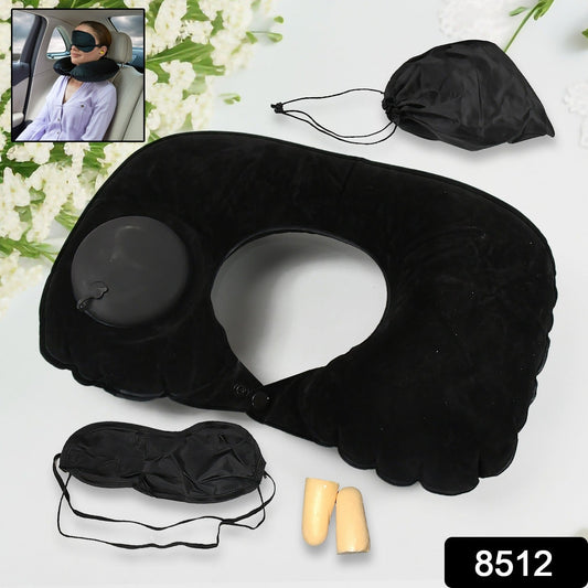8512οΏ½οΏ½3 in 1 Comfortable Travel Sleeping Kit, Neck Pillow, Eye Mask & Ear Plug Set Inflatable Plane Sleeping Pillow Head Neck Support Pillows for Travel Airplane Office, B
