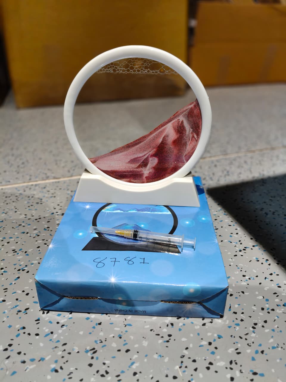 3D Moving Sand Art ��� Liquid Motion Deep Sea Sandscape with Round Glass Frame & ejection