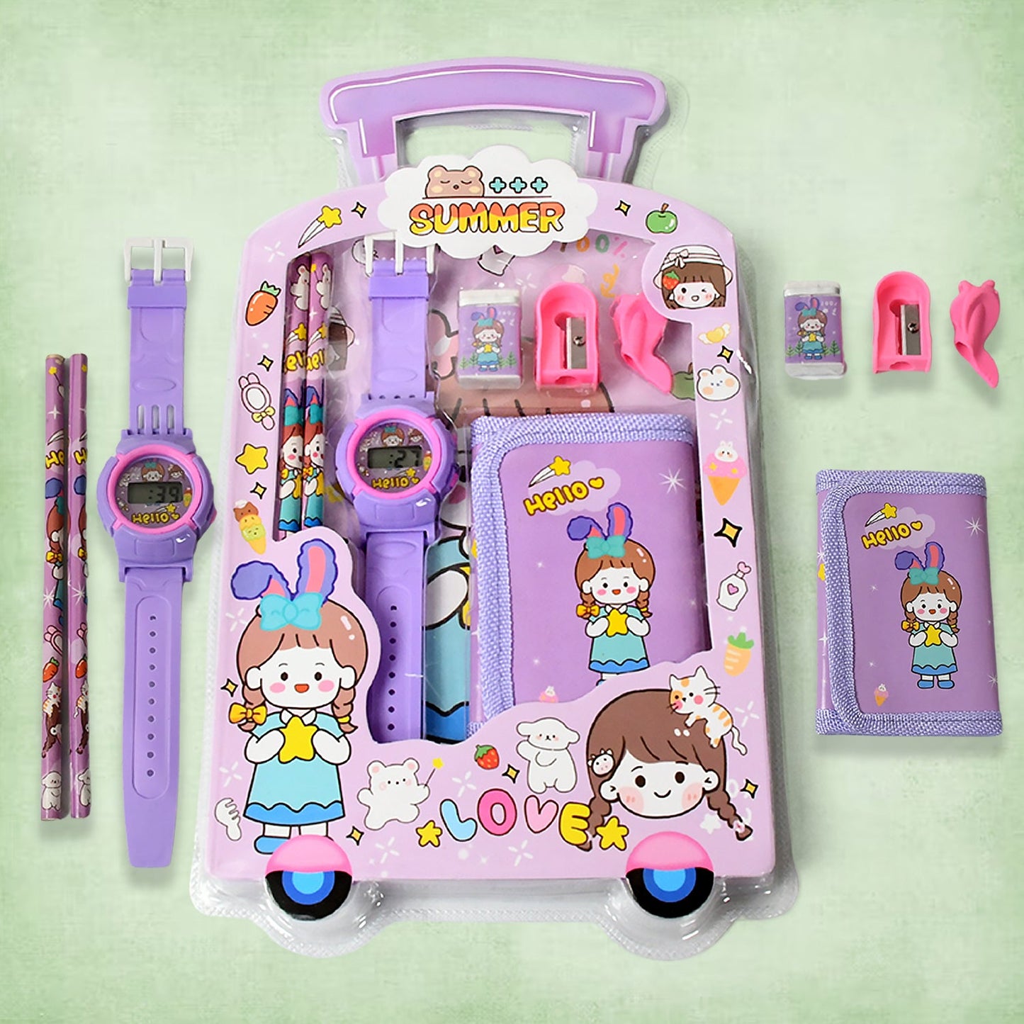 Stationery Set for Kids ��� 7-in-1 School Kit with Pencils, Eraser, Sharpener, Pouch & More (Pack of