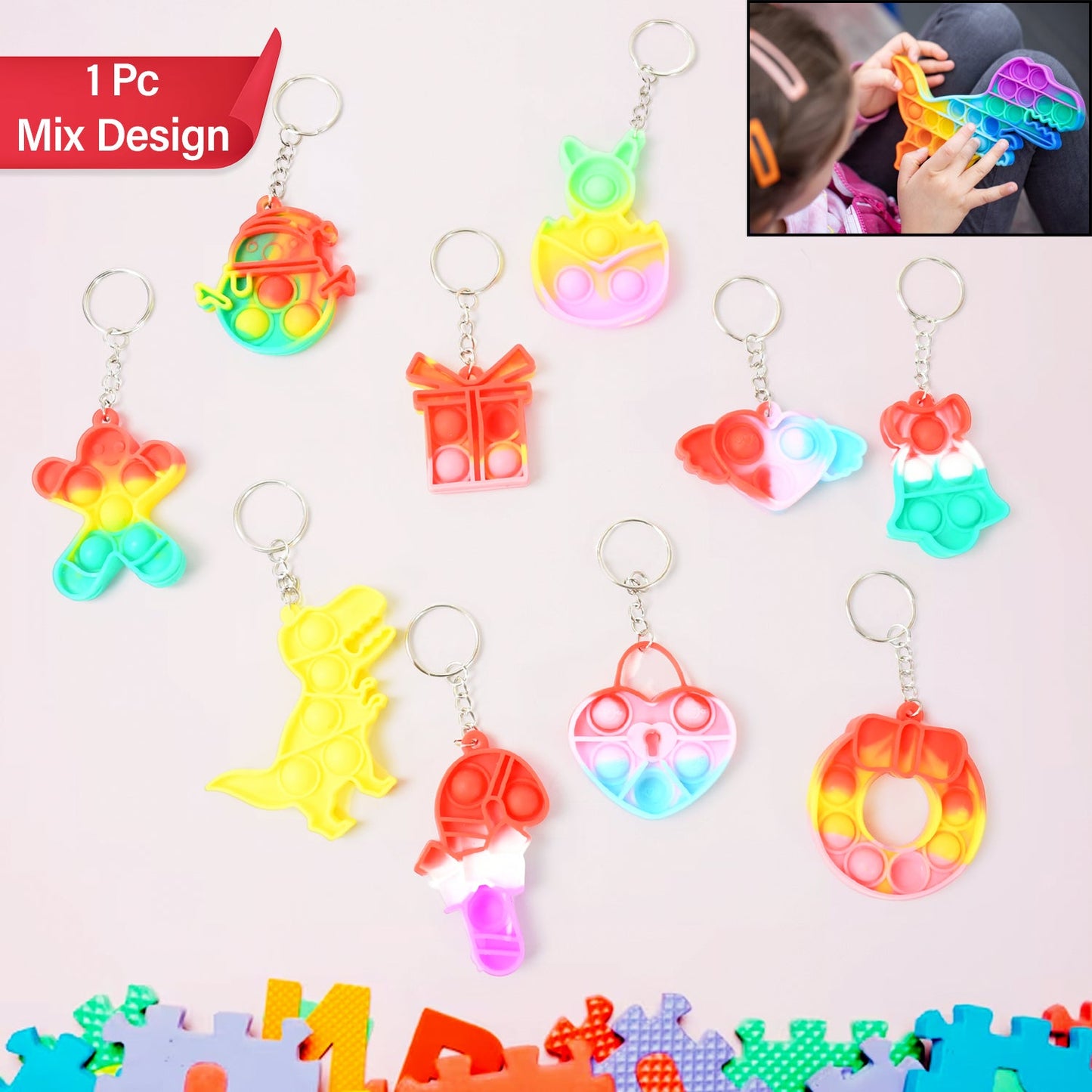 Compact Pop It Keychain ��� Fun Stress Relief Fidget Toy (1 Pc | Mix D