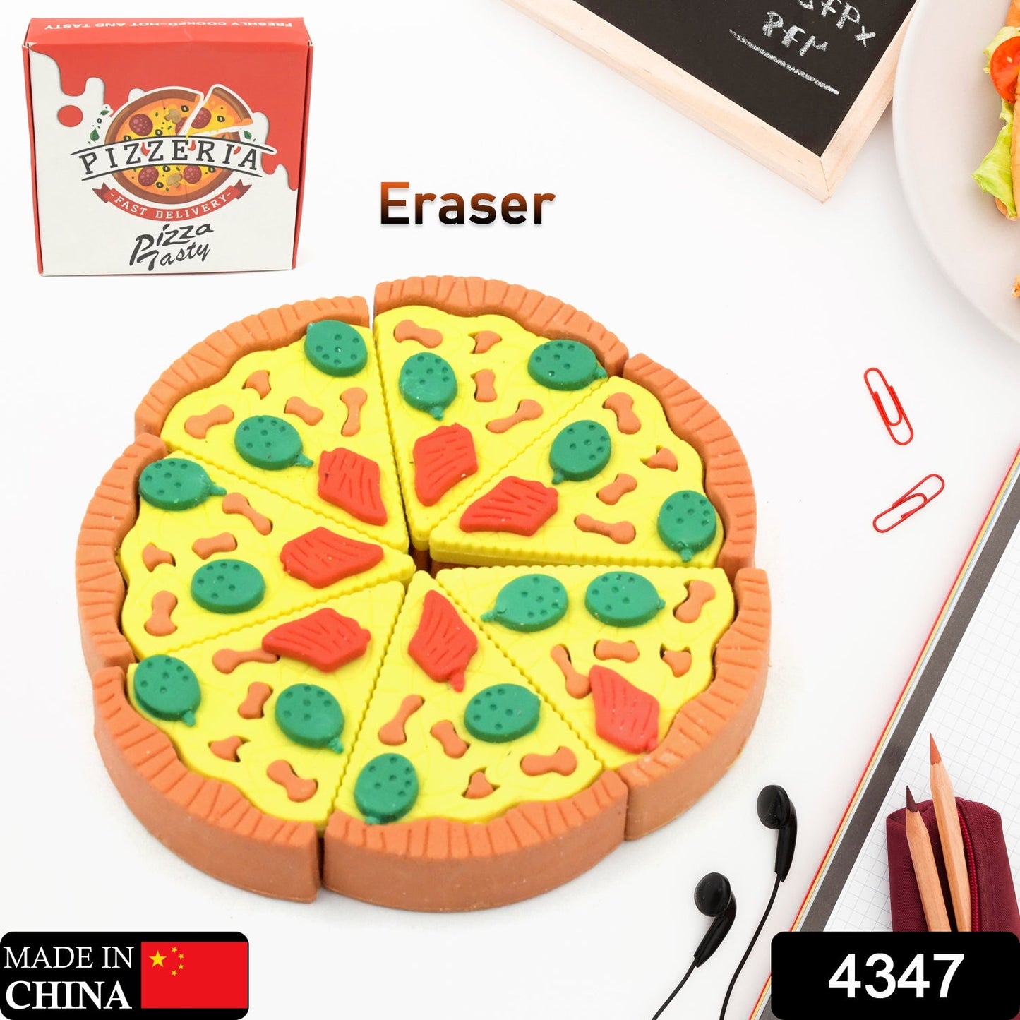 3D Pizza Slices Eraser Set ��� Fancy & Colorful Stationery for Kids & Gifts (7