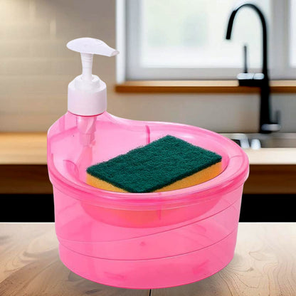 2-in-1 Double Layer Liquid Soap Dispenser with Pump & Sponge ��� Practical Kitchen & Hotel Sink Soap Pump Bottle (Rect