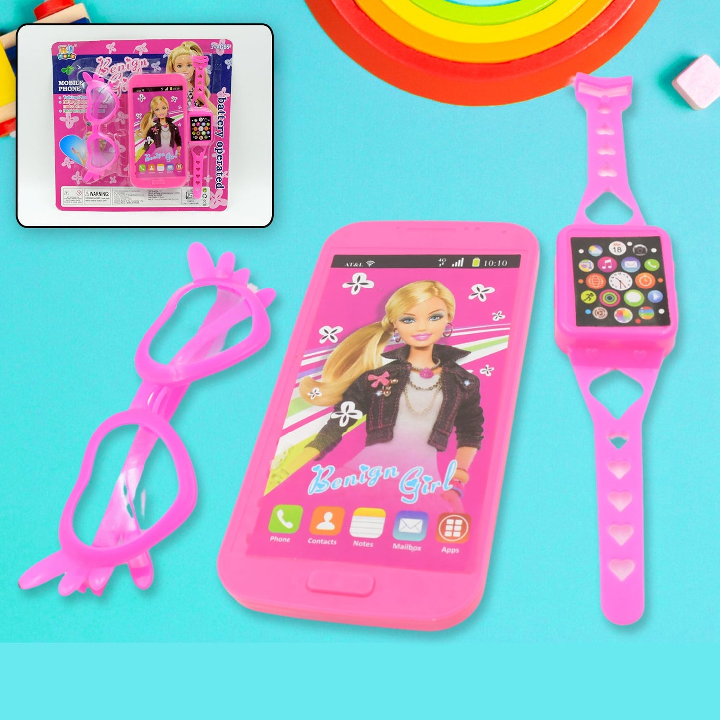 Barbiee Musical Phone, Watch & Glasses Set for Girls ��� ABS Calling Toy (3-Piece, Battery Not Inc