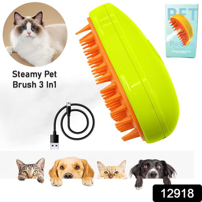 3-in-1 Cat Steamy Brush ��� Self-Cleaning Pet Grooming & Hair Remova
