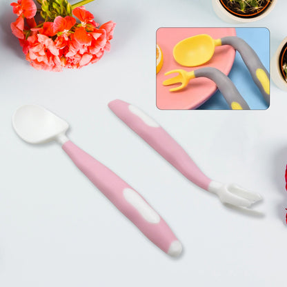 Silicone Bendable Kids Spoon & Fork Set ��� Toddler Self-Feeding Utensils (2 P