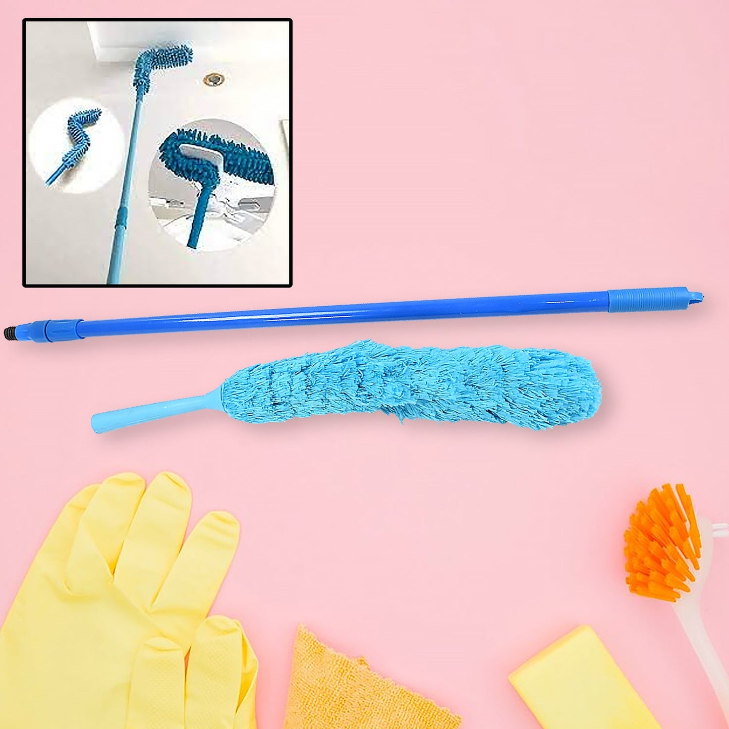 Adjustable Long Handle Microfiber Dust Brush ��� Foldable Ceiling & Appliance C