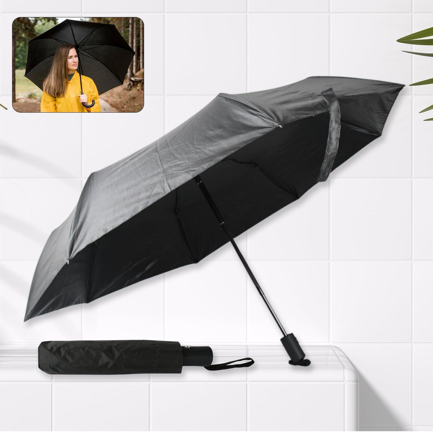 2 Fold Manual Umbrella ��� Wind, Sun & Rainproof with Steel Shaft & Wrist