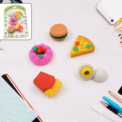 3D Food-Shaped Colorful Eraser Set ��� Cute Novelty Mini Erasers for Kids (5 P