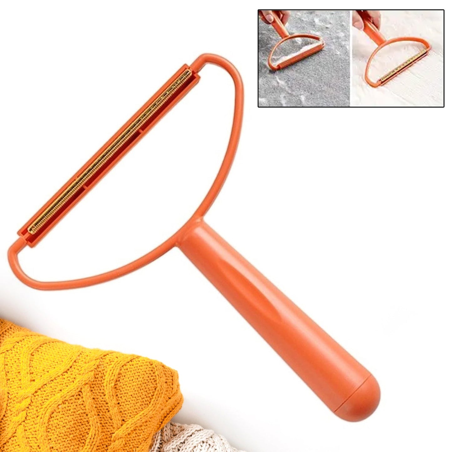 2-in-1 Portable Lint Remover ��� Long-Handle Brush & Sticky Roller for Clothes, Furniture & Carpets