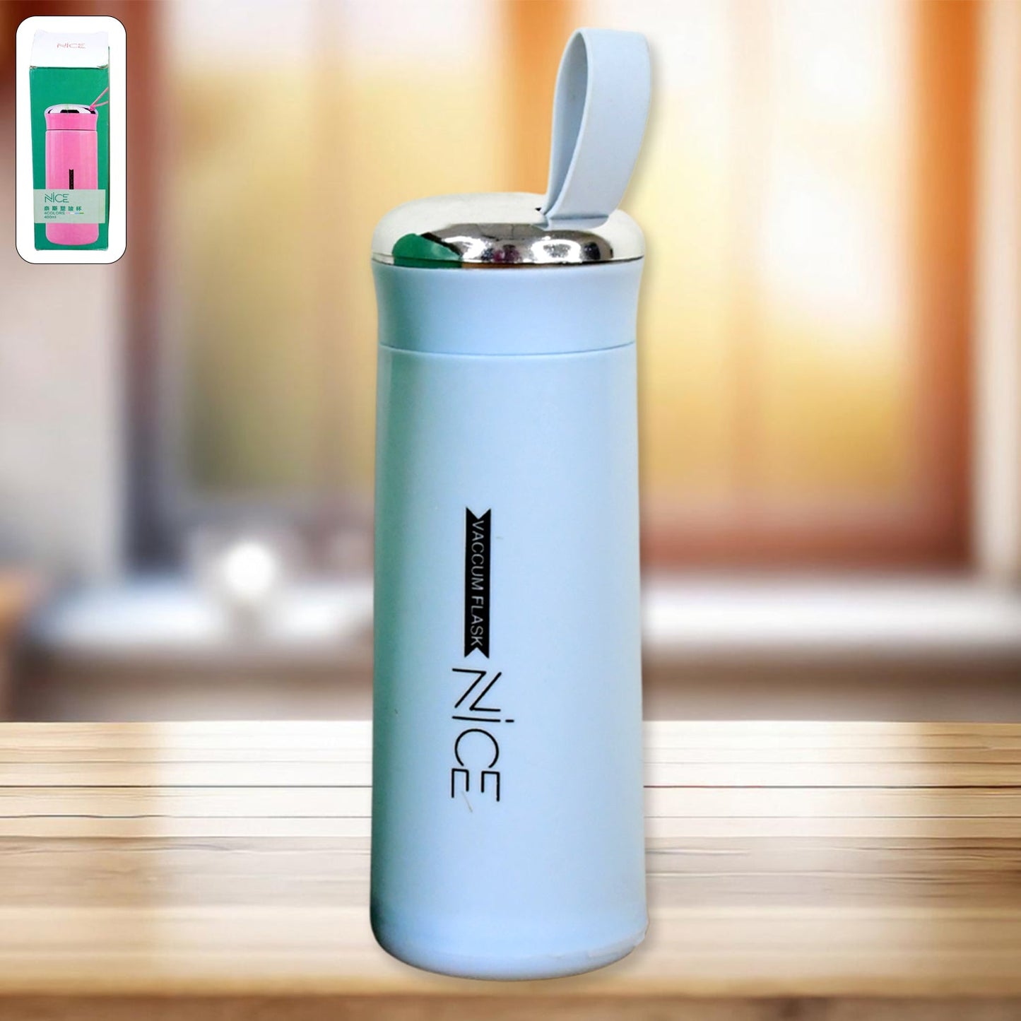 Water bottle 400ml leak proof, glass water bottle with daily water intake for gym and children, Nice Bottle (1 pc / Light Blue Color)