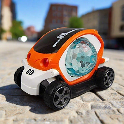 360�� Rotating Stunt Car Toy ��� Bump & Go with 4D Lights, Music & Disco Ball (1 Pc, Battery Not