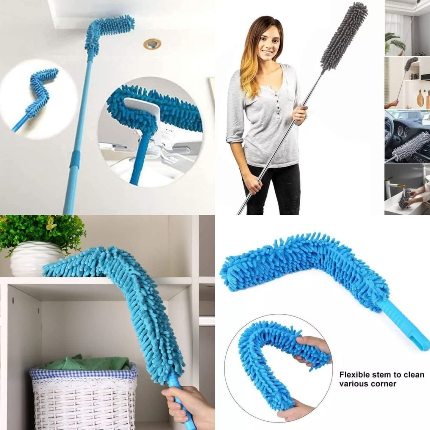 Adjustable Long Handle Microfiber Dust Brush ��� Foldable Ceiling & Appliance C