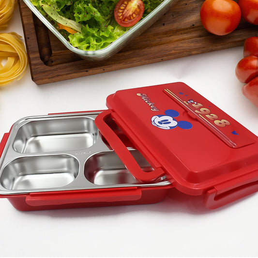 Cartoon Printed 4��Compartment Insulated Lunch Box Stainless Steel |Tiffin Box for Boys, Girls, School & Office Men��for Microwave  Freezer Safe��Adult Children Food Cont