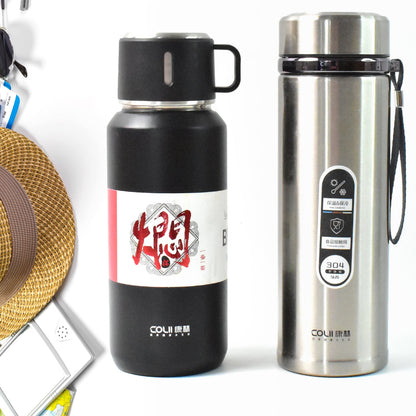 Stainless Steel Vacuum Insulated Water Bottle ��� 900ML Approx, Leak-Proof, Wide Mouth with Hanging Strap (Mix
