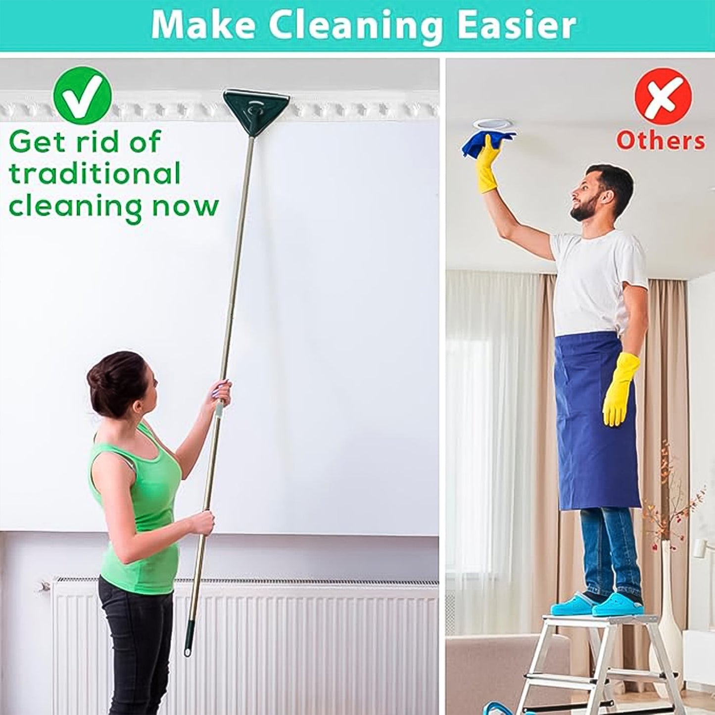 2-in-1 Extendable Triangle Mop ��� Retractable, 360�� Rotating, Telescopic & Reusable Mop He
