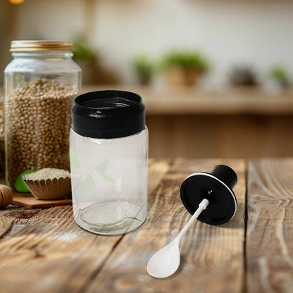 Transparent Glass��Oil Dispenser 500 ML Bottle Set of 2, Spice Jar 250 ML Set of 3, Oil Bottle for Kitchen, Oil & Vinegar Storage Glass Bottle, Glass Container for Spice, Masala (5 Pcs