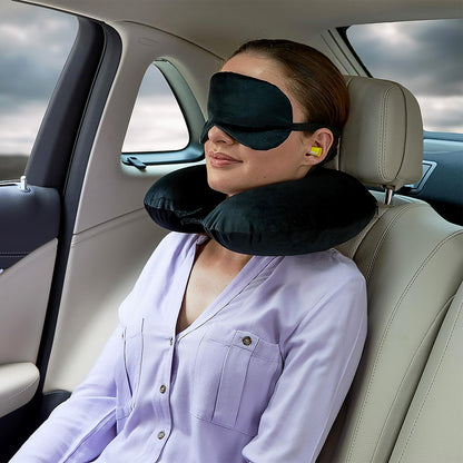 8512��3 in 1 Comfortable Travel Sleeping Kit, Neck Pillow, Eye Mask & Ear Plug Set Inflatable Plane Sleeping Pillow Head Neck Support Pillows for Travel Airplane Office, B