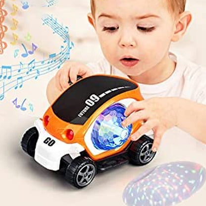 360�� Rotating Stunt Car Toy ��� Bump & Go with 4D Lights, Music & Disco Ball (1 Pc, Battery Not