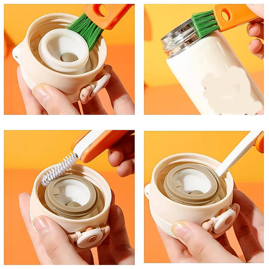 3-in-1 Multifunctional Cleaning Brush Set ��� Mini Bottle, Cup & Lid Cleaner