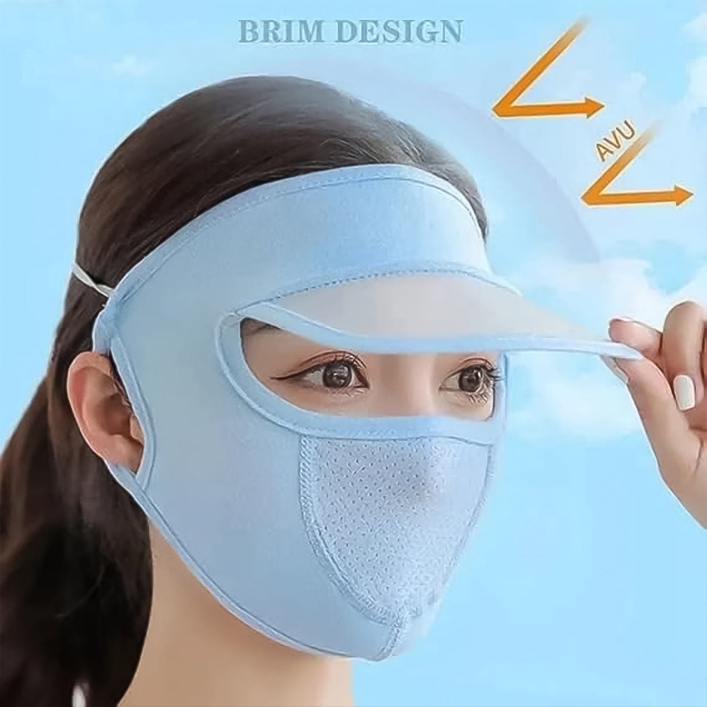 Women's Full Face UV Protection Cap with Built-in Mask and Wide Brim Visor ��� Breathable