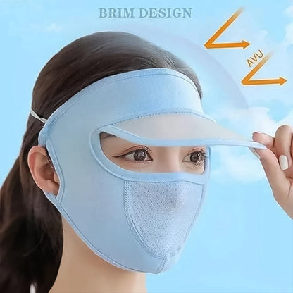 Women's Full Face UV Protection Cap with Built-in Mask and Wide Brim Visor ��� Breathable