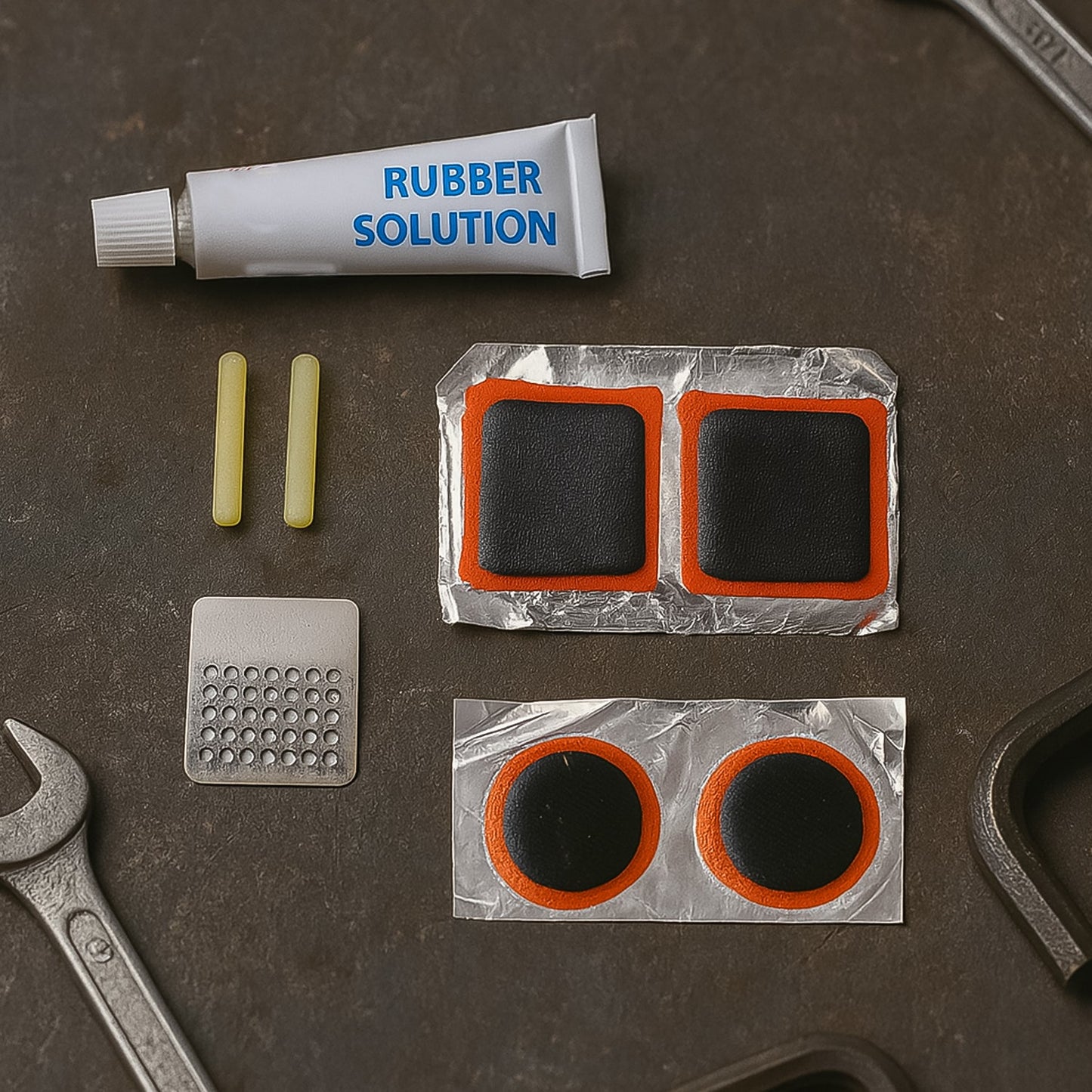 Bicycle Tire Repair Kit Puncture Repair Set with Adhesive Portable Tools (Mix Design / 1 Set)