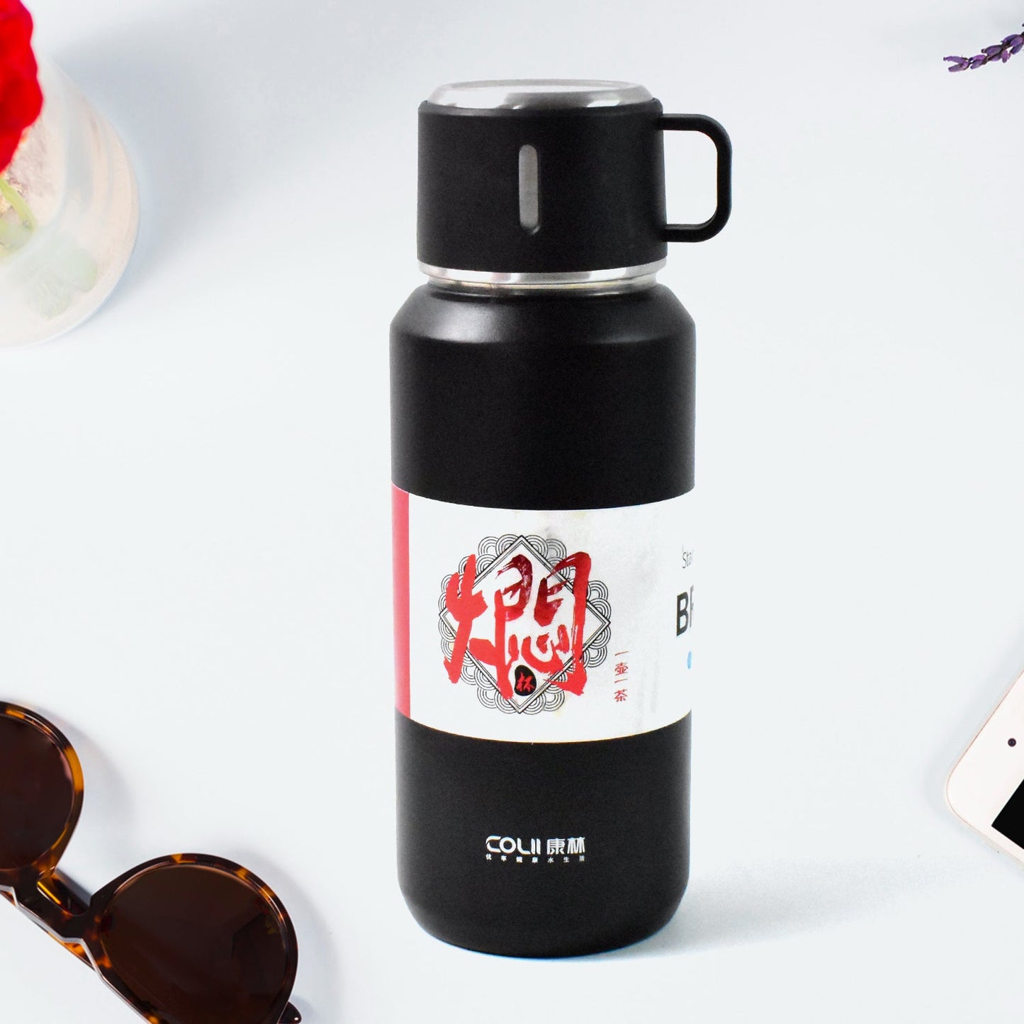Stainless Steel Vacuum Insulated Water Bottle ��� 900ML Approx, Leak-Proof, Wide Mouth with Hanging Strap (Mix
