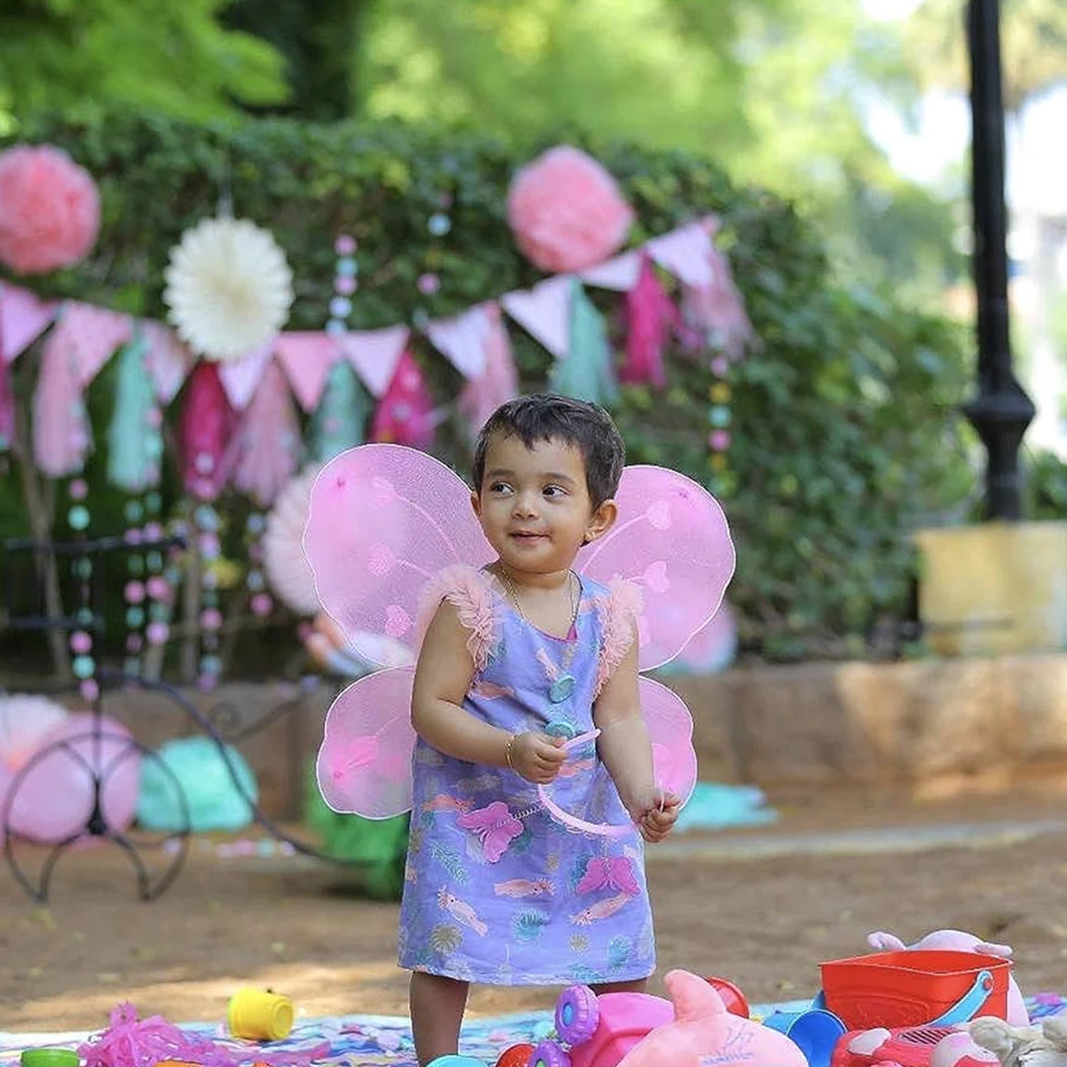Baby girl���s fairy wings costume with wand and hairband, multi