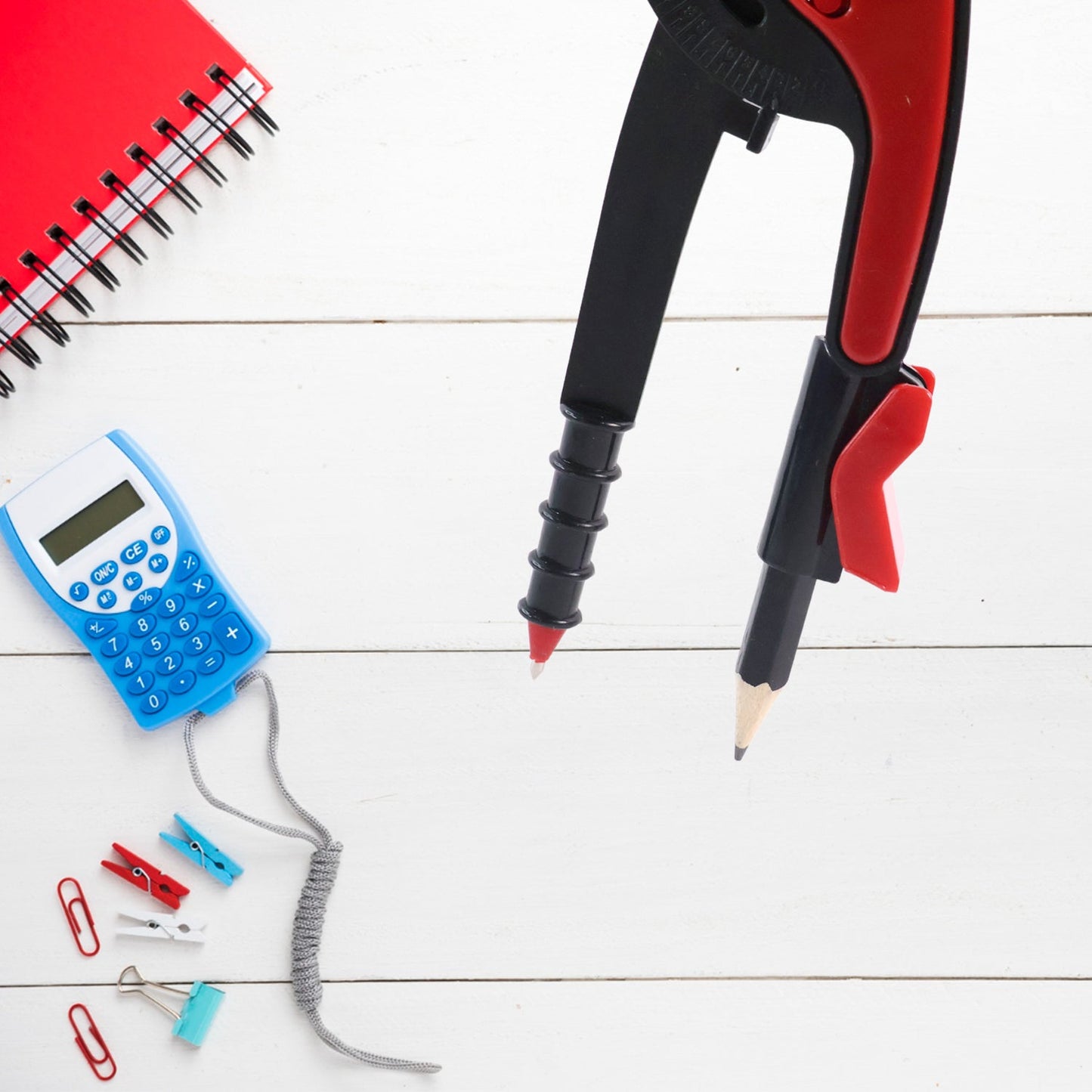 2 Pc Geometry Set ��� Built-in Pencil Grip + Transparent Plastic Protractor ��� School Geomet