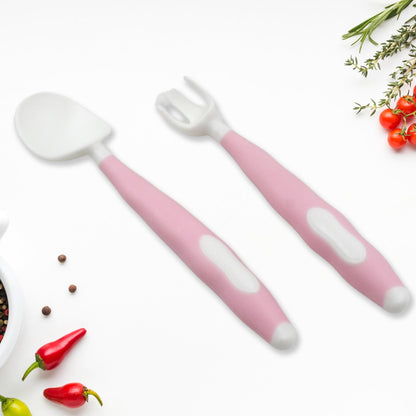 Silicone Bendable Kids Spoon & Fork Set ��� Toddler Self-Feeding Utensils (2 P