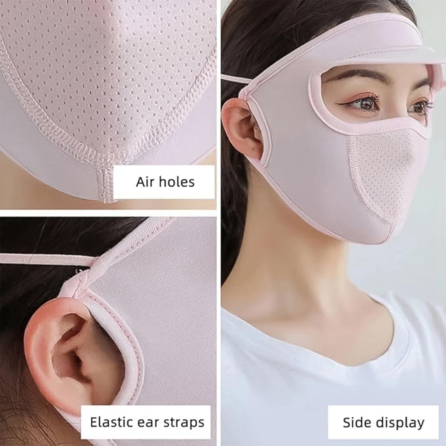 Women's Full Face UV Protection Cap with Built-in Mask and Wide Brim Visor ��� Breathable