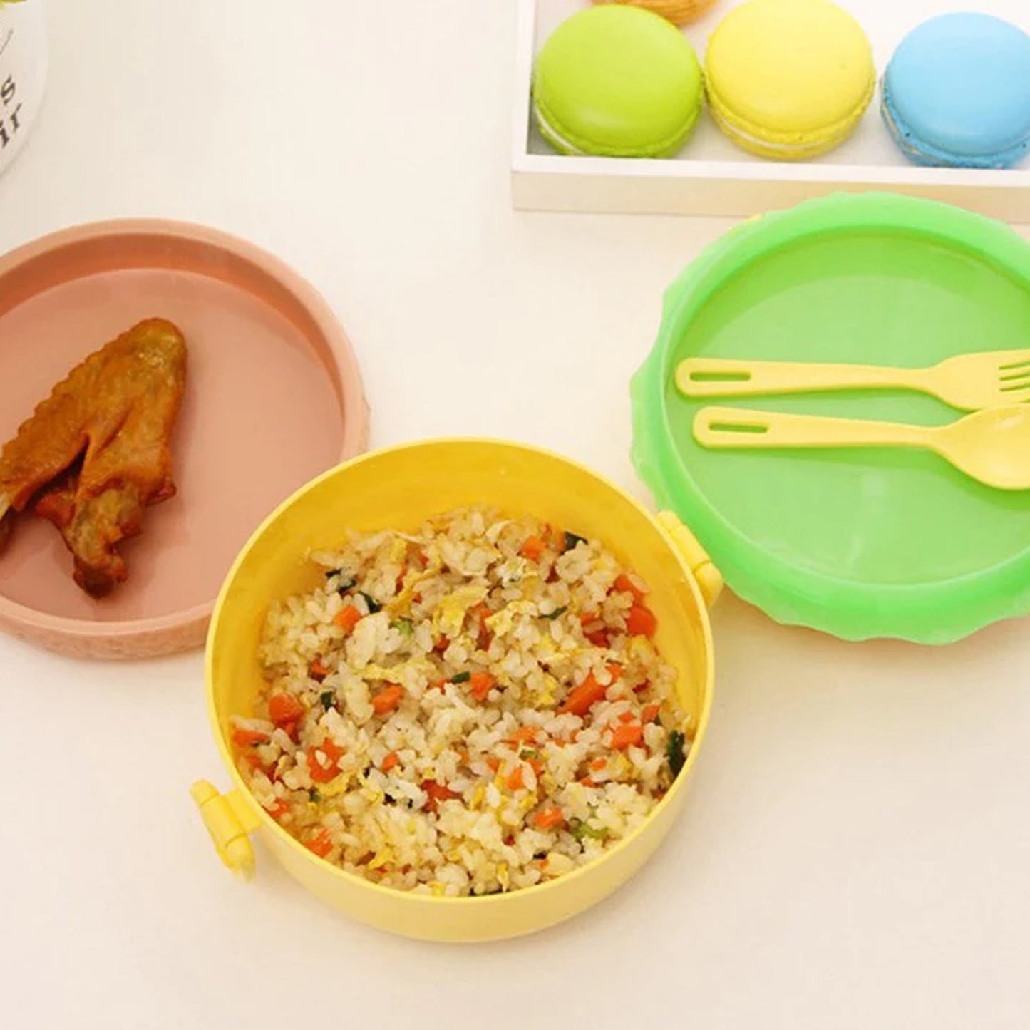 Burger Shape Lunch Box ��� Double Layer 1000ml Food Container with 2 Spoons fo