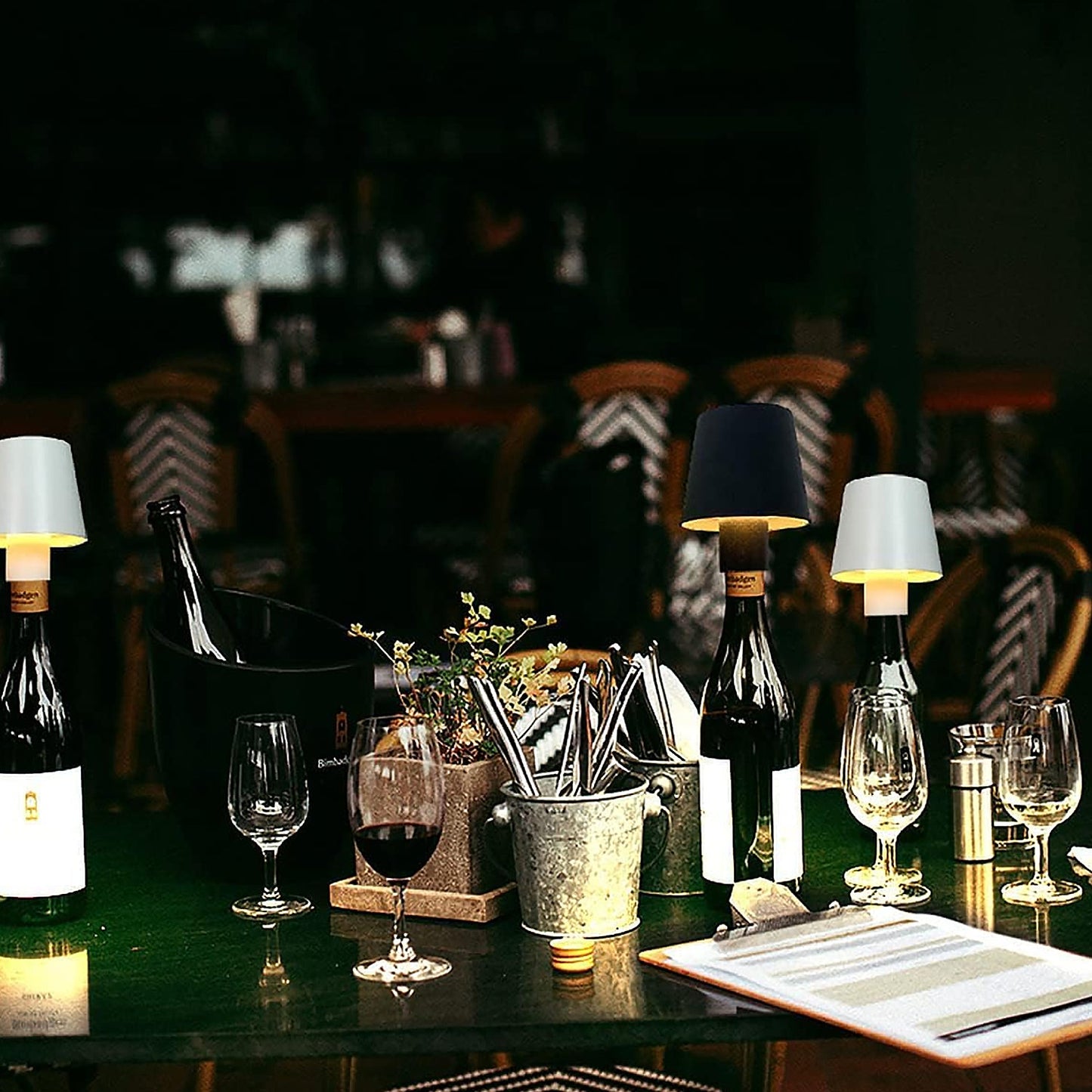 USB Rechargeable LED Bottle Lamp ��� 3 Color Dimmable Wireless Table Light for Home & Bar