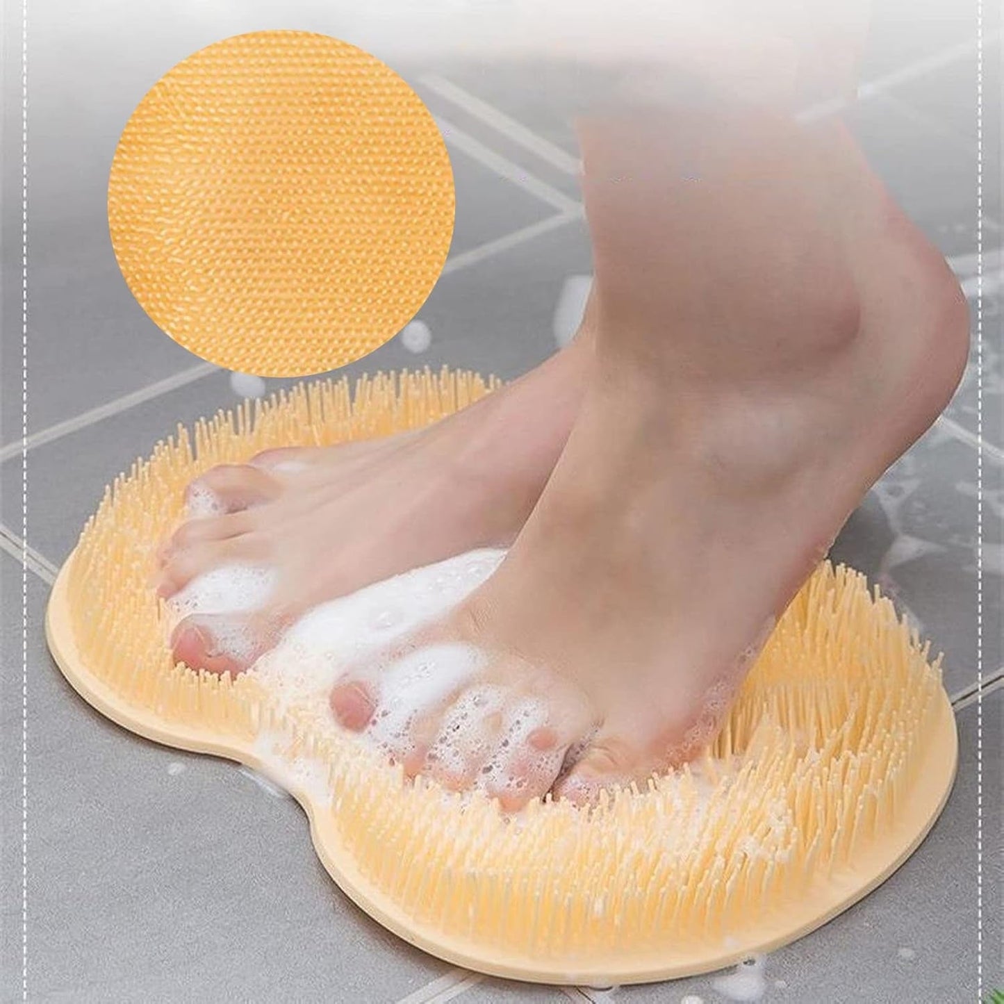 Yellow Silicone Bath Massage Cushion ��� Suction Cup Exfoliating Foot Scrubber
