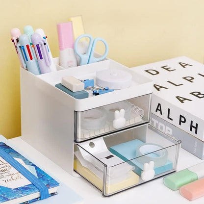 2 Layer 5 Compartment Desk Organizer with Transparent Drawer (1 Pc / 15��13�ï