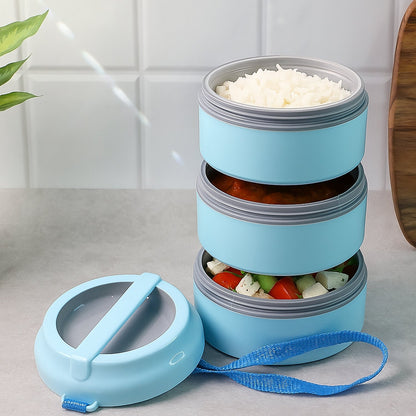 3 Layer Insulated Lunch Box Set with Handle & Strap - (Set)