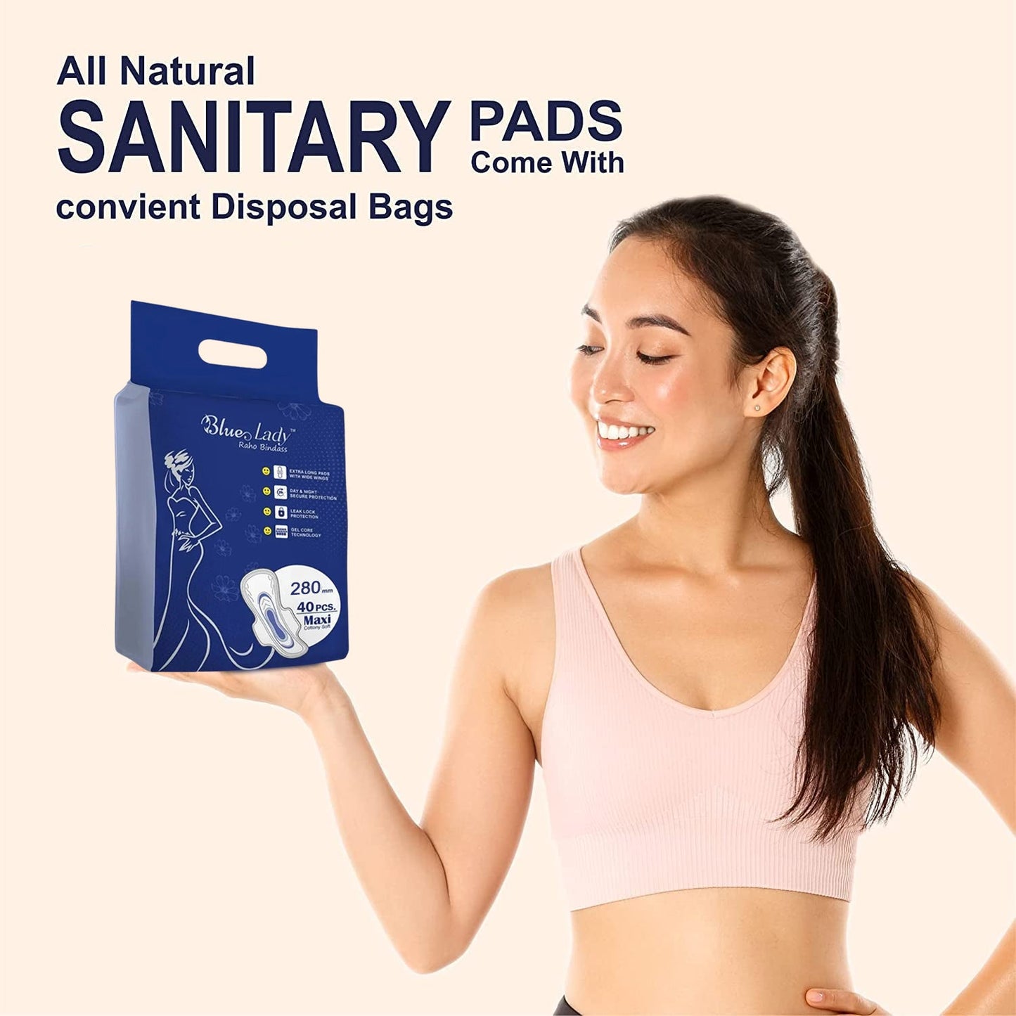 Beautiful Basics Blue Lady Extra Long Pads With Wides Wings Sanitary Pads ��� 280 mm, 4