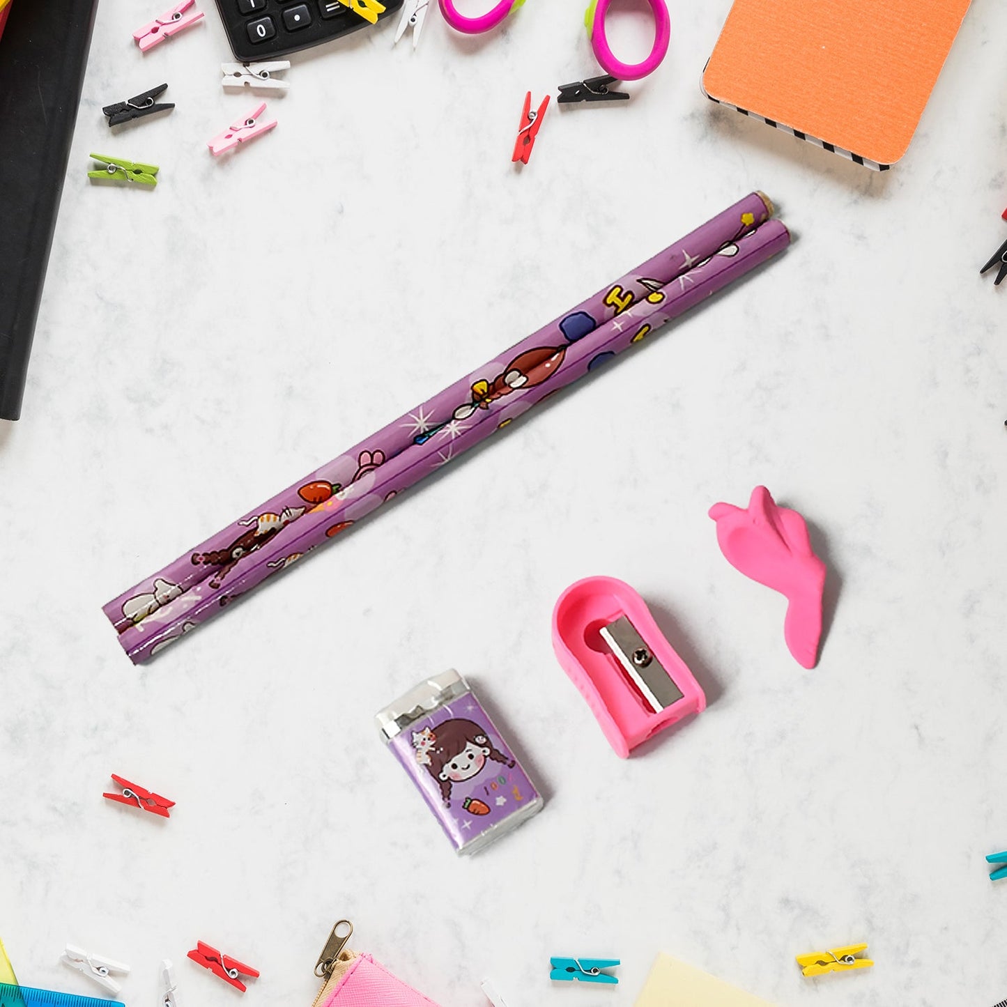 Stationery Set for Kids ��� 7-in-1 School Kit with Pencils, Eraser, Sharpener, Pouch & More (Pack of