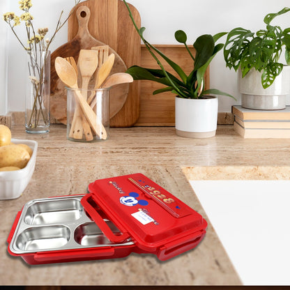 Cartoon Printed 4��Compartment Insulated Lunch Box Stainless Steel |Tiffin Box for Boys, Girls, School & Office Men��for Microwave  Freezer Safe��Adult Children Food Cont