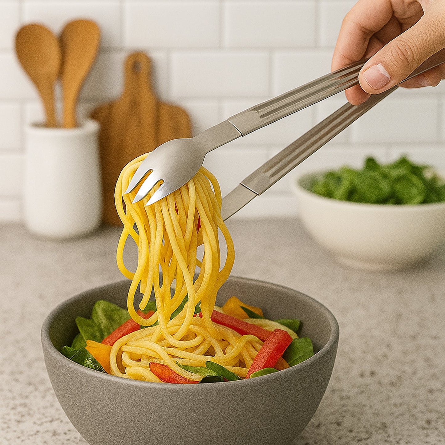 Stainless Steel Multipurpose Serving Tong ��� 2-in-1 Pasta & Salad Tong