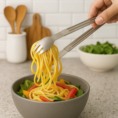 Stainless Steel Multipurpose Serving Tong ��� 2-in-1 Pasta & Salad Tong