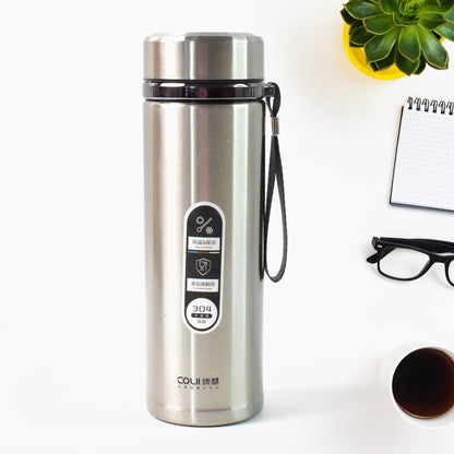 Stainless Steel Vacuum Insulated Water Bottle ��� 900ML Approx, Leak-Proof, Wide Mouth with Hanging Strap (Mix