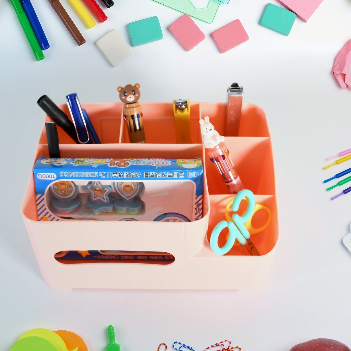 6-Compartment Desk Organizer ��� Multi-Function Storage for Tissue, Stationery, Remote & Mobile (Home/O