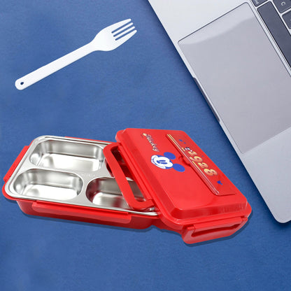 Cartoon Printed 4��Compartment Insulated Lunch Box Stainless Steel |Tiffin Box for Boys, Girls, School & Office Men��for Microwave  Freezer Safe��Adult Children Food Cont