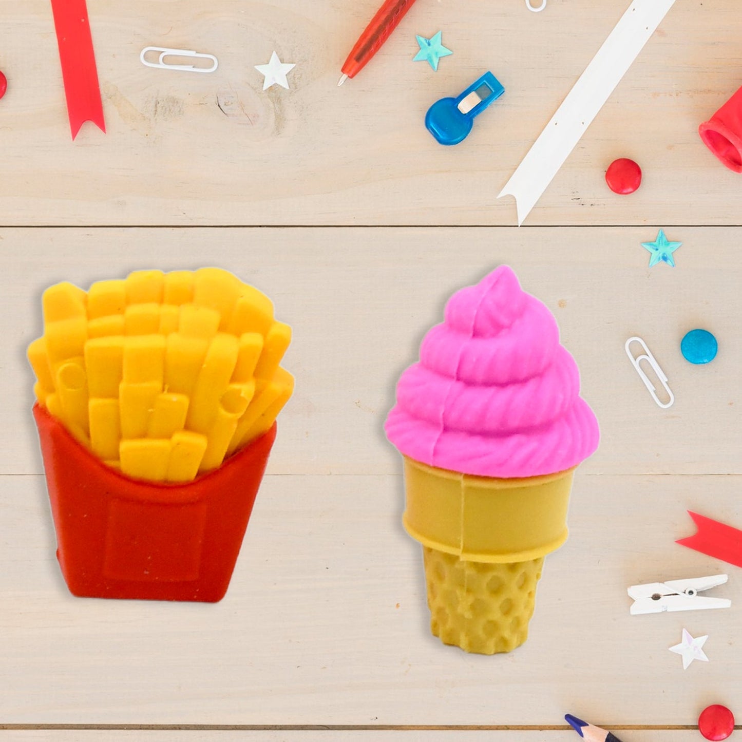 3D Food Fancy & Colorful Erasers ��� Cute Novelty Eraser Set for Kids & School Prize (1 Set / Mix Design &