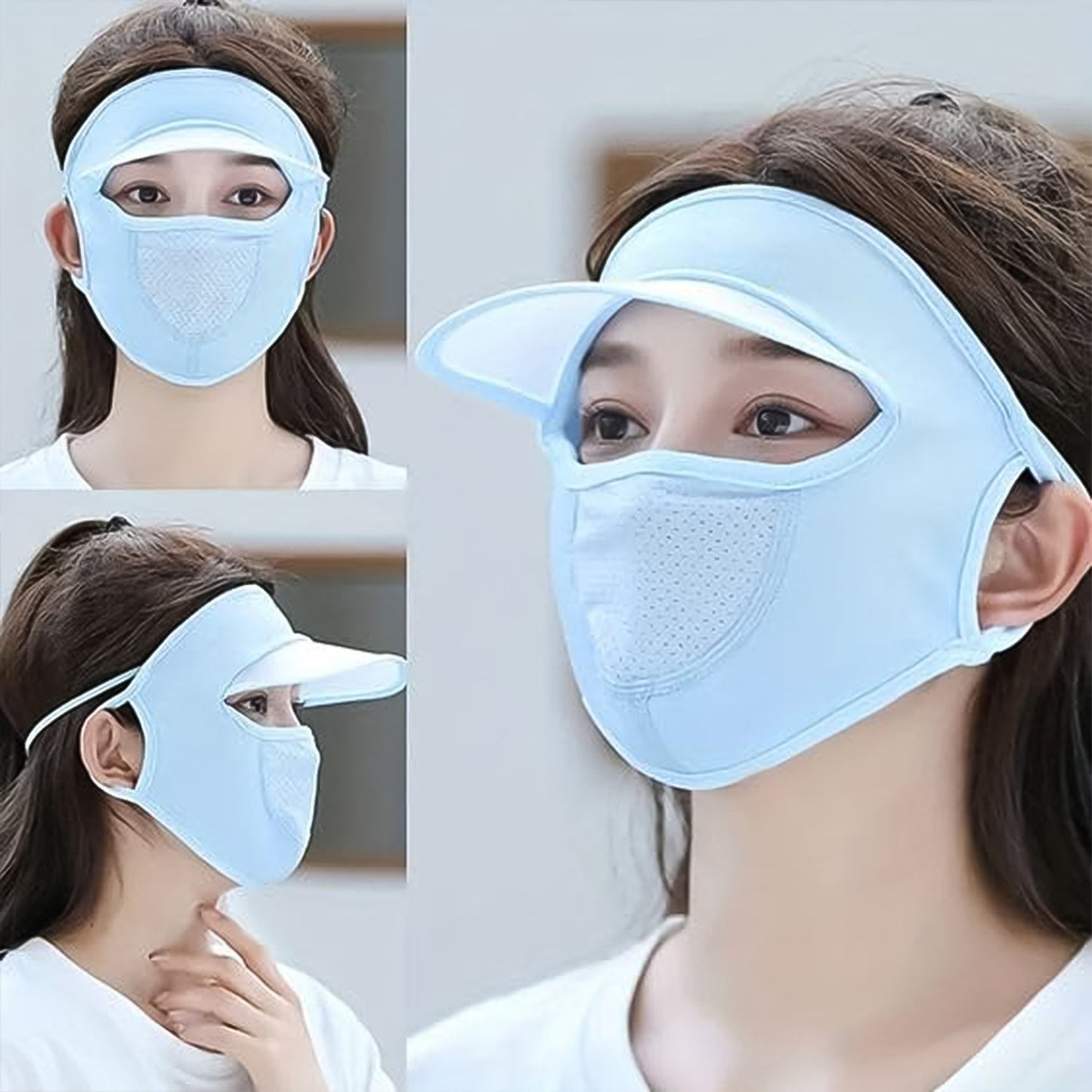 Women's Full Face UV Protection Cap with Built-in Mask and Wide Brim Visor ��� Breathable