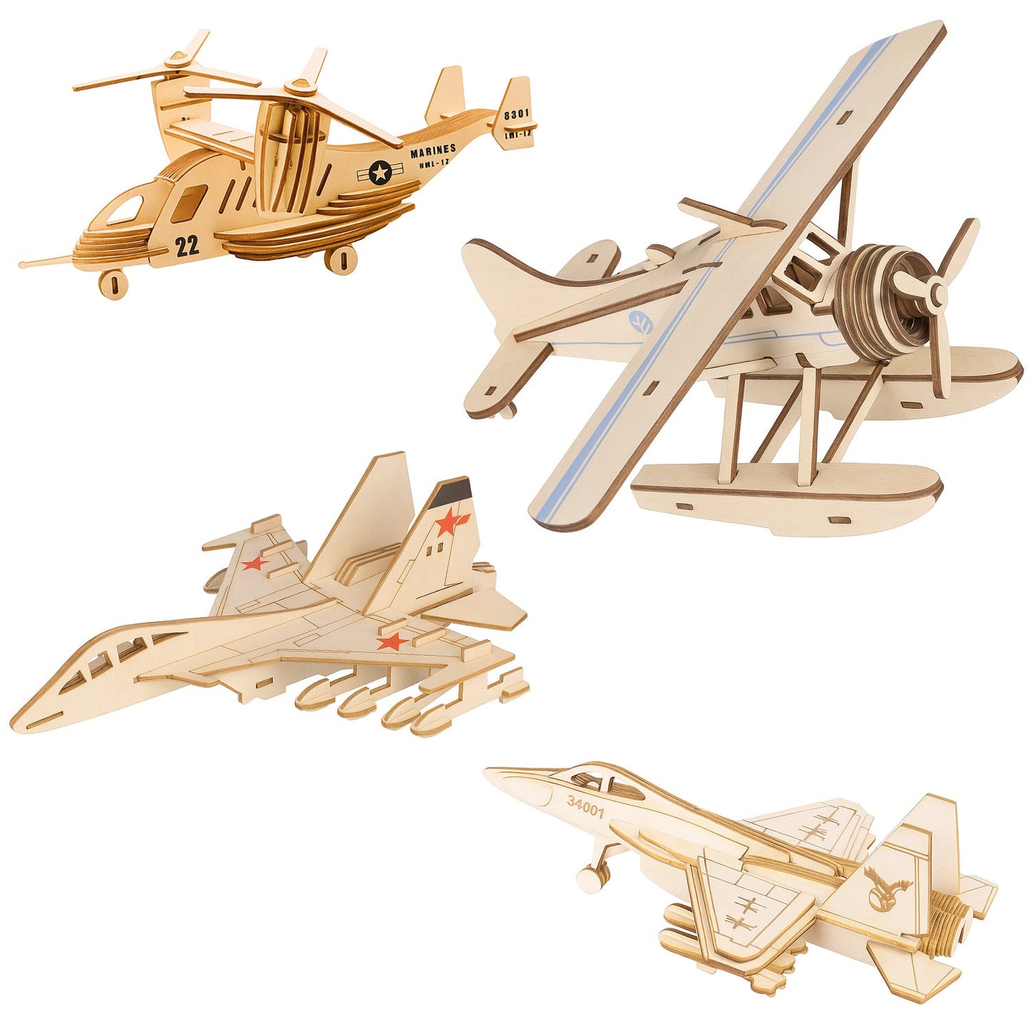 3D Wooden Aircraft Puzzle DIY Assembly Kit (Mix Design ���