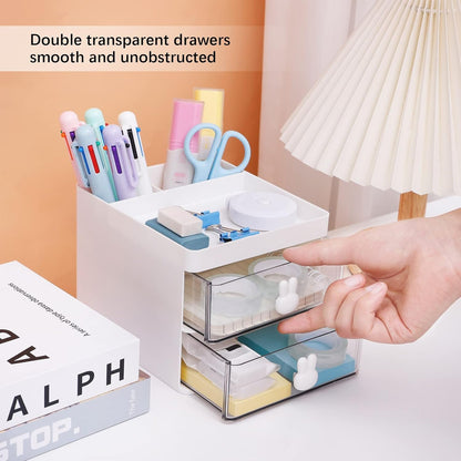2 Layer 5 Compartment Desk Organizer with Transparent Drawer (1 Pc / 15��13�ï