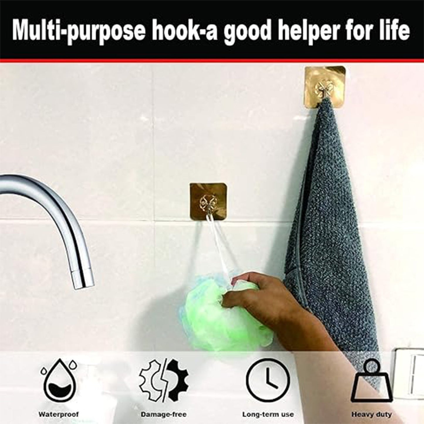 Adhesive Heavy-Duty Hooks for Kitchen and Bathroom (1 Pc / 6��6